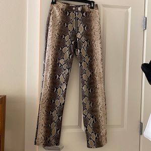 I.AM.GIA snake print pants. Straight leg. Zipper and 2 snap closure pictured.